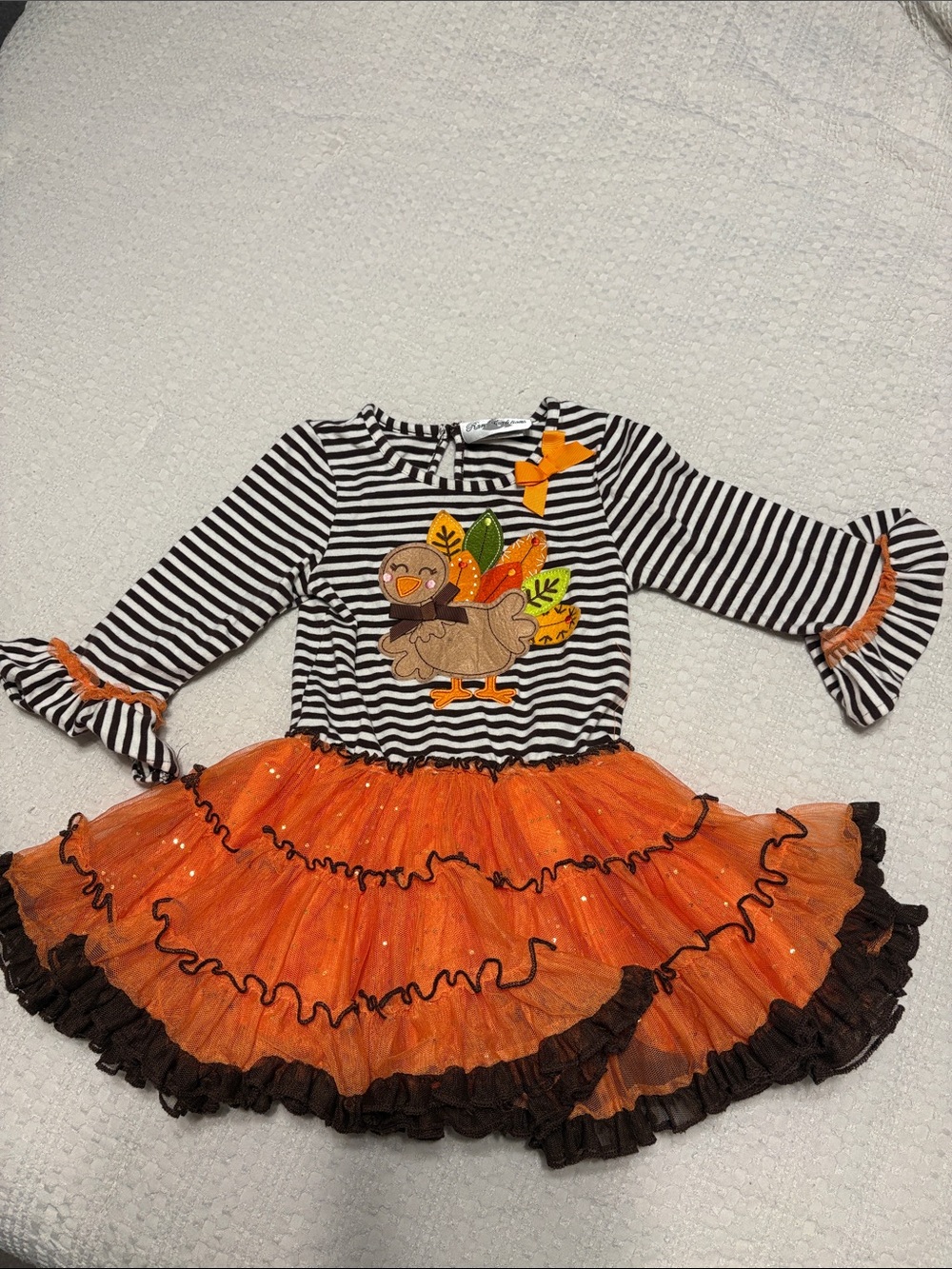 Girls Striped Turkey Costume Dress with Orange Tulle Skirt